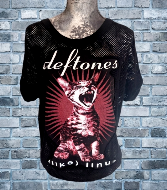 Womens DEFTONES on sheer mesh/net sweater- MEDIUM