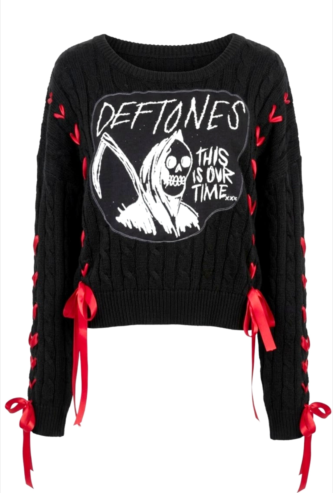 Womens DEFTONES black sweater with red ribbon lacing - L- XL