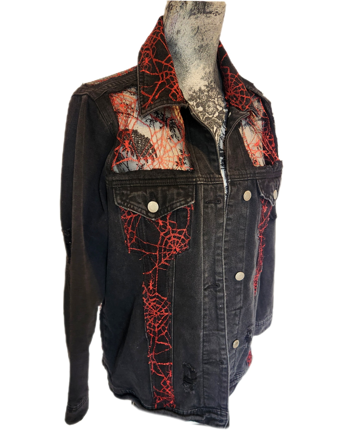 Walking into Spiderwebs denim Lace jacket-womens L