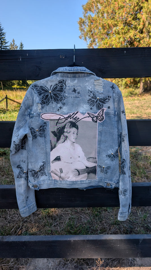 Womens Dolly Denim jacket with butterflies - size M/ L fit