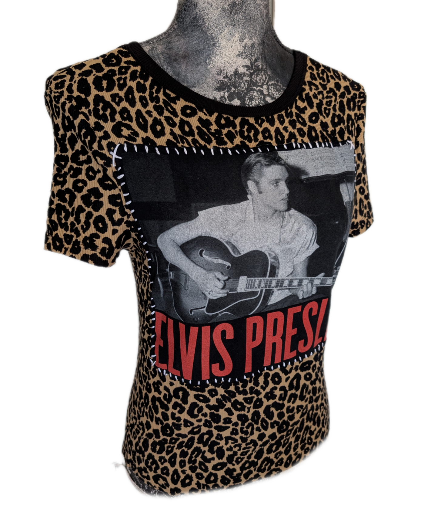 Womens Rockabilly Elvis leopard tee- size S/M