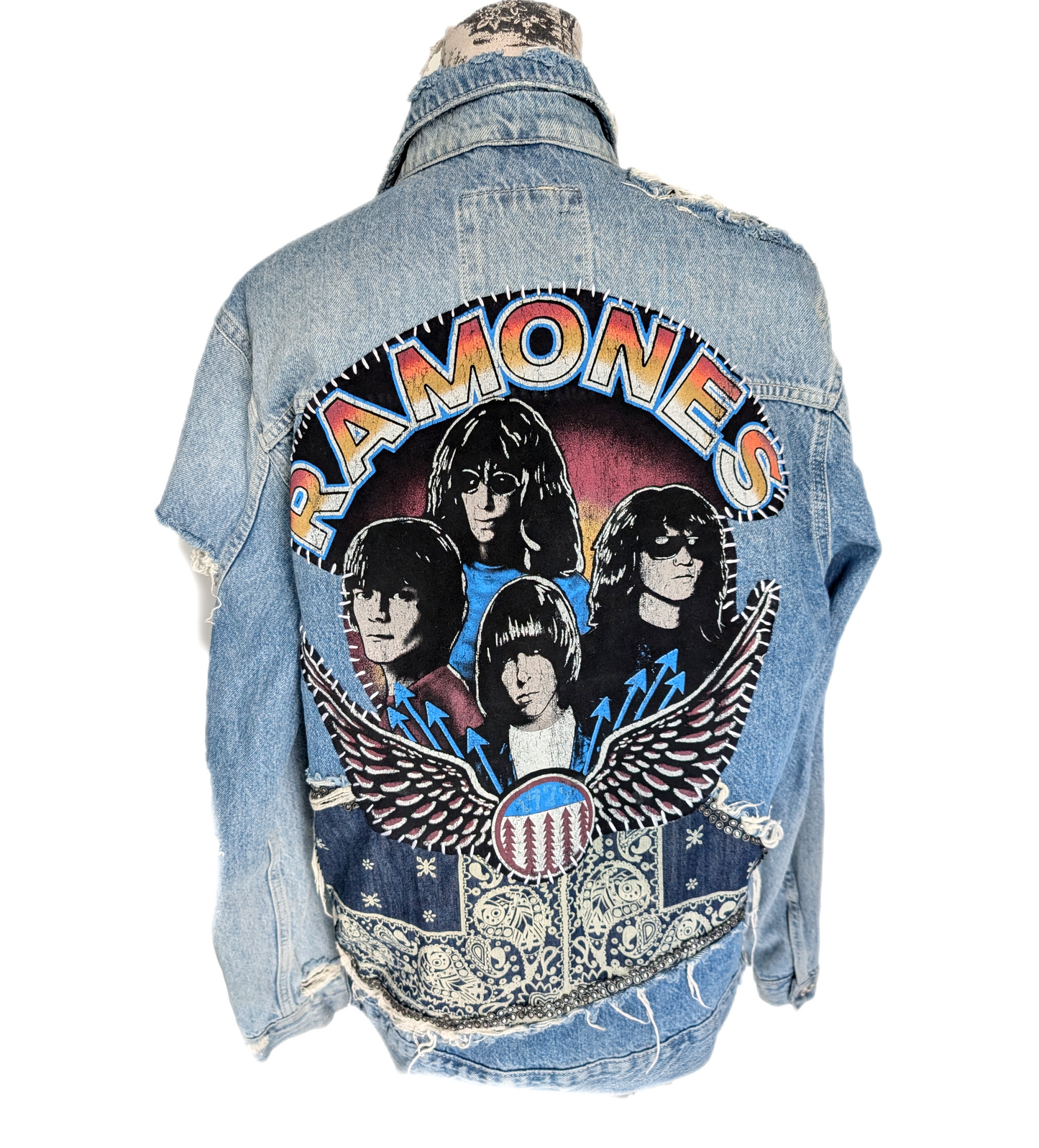 Womens Ramones Distressed reworked jacket- size Large