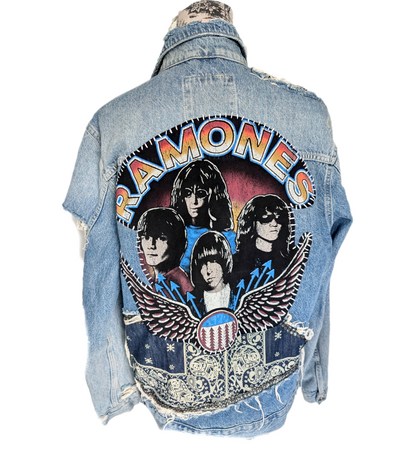 Womens Ramones Distressed reworked jacket- size Large