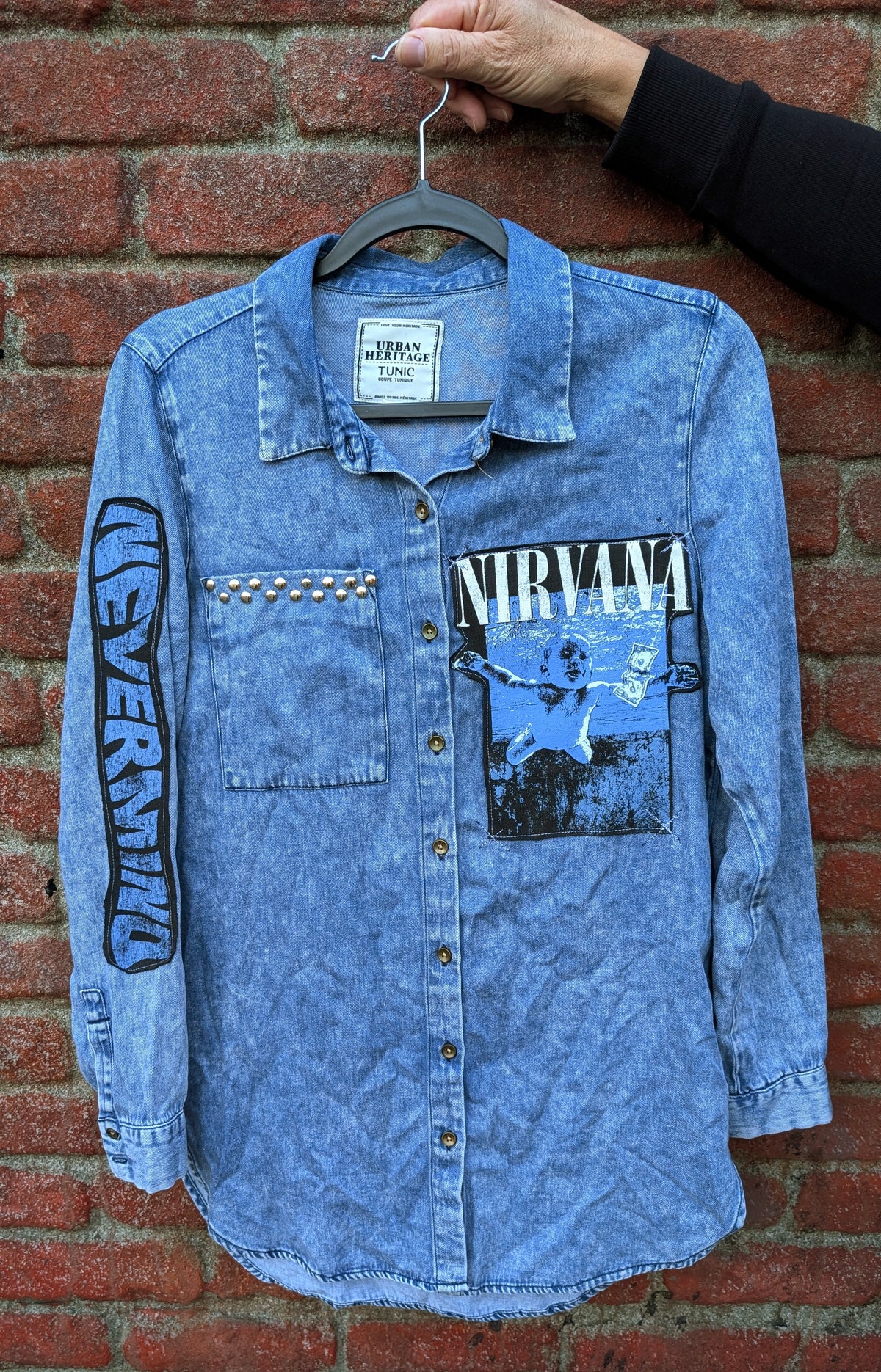 Womens denim NIRVANA Nevermind button up shirt - size Large