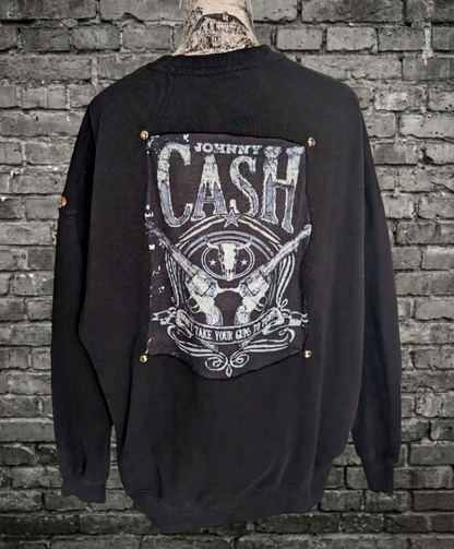 Womens Johnny Cash reworked sweatshirt with leopard- size L/ XL fit