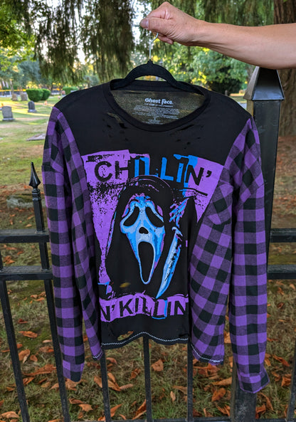 GHOSTFACE flannel/ tee hybrid top- size Large