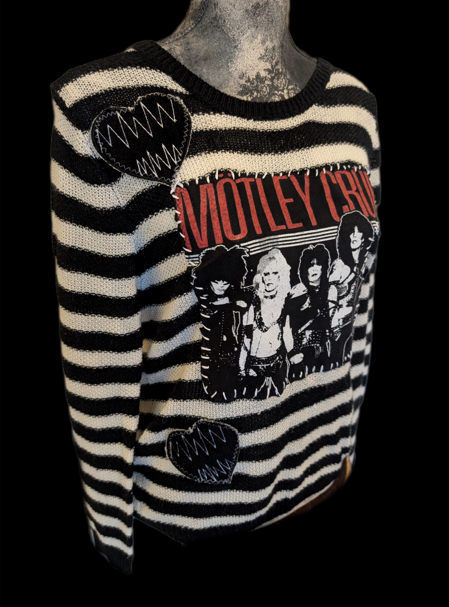 Womens Mötley Crüe striped KickStart my Heart sweater- Med