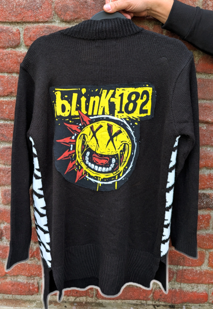 Womens BLINK 182 houndstooth cardigan sweater- womens Large