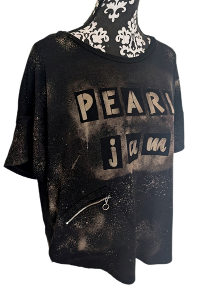 Womens upcycled Pearl Jam bleach art top- size XL