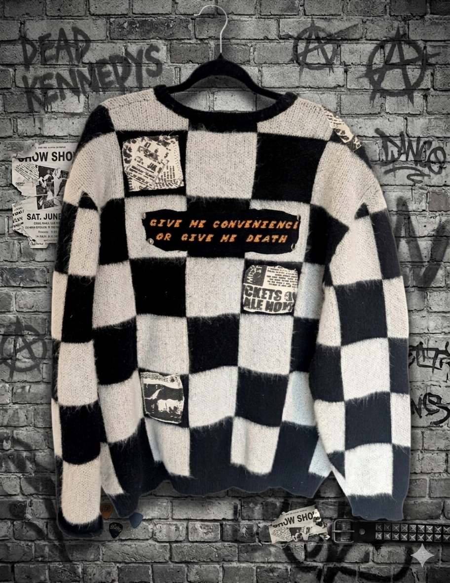 Gender neutral reworked DEAD KENNEDYS checkered sweater - size Men's XL / womens XXL