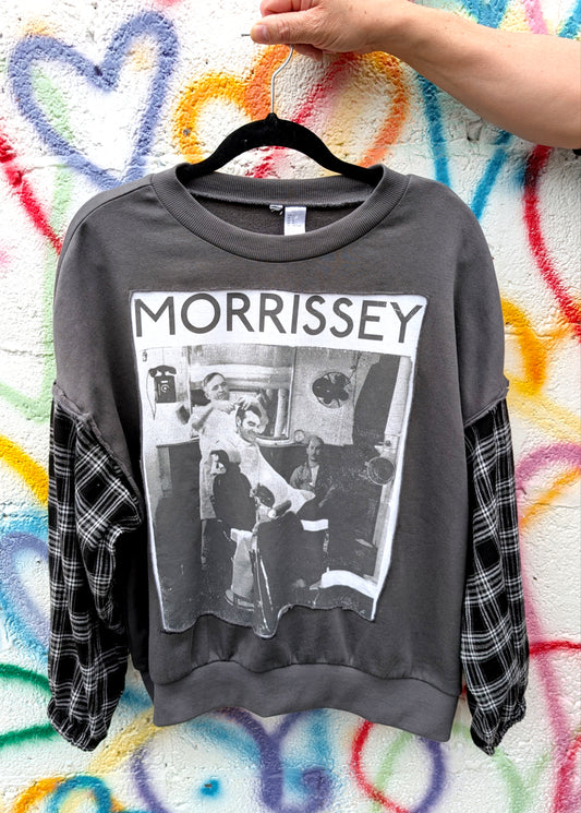 Upcycled MORRISSEY sweater with flannel sleeves - womens L