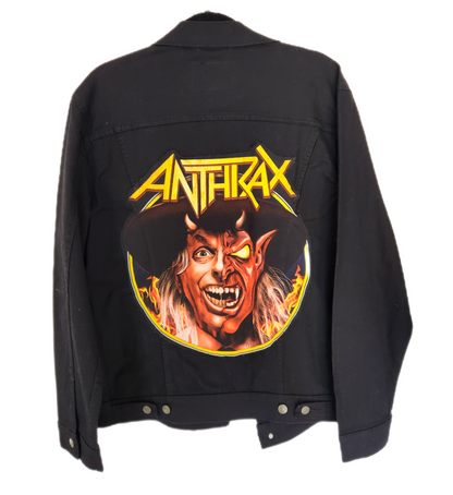 Mens black denim Anthrax jacket- Medium