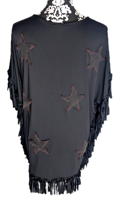 Womens TOM PETTY Way Out West fringed upcycled top- L/ XL fit