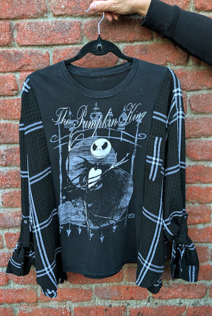 Womens Pumpkin King flannel tee hybrid top- size L/ XL