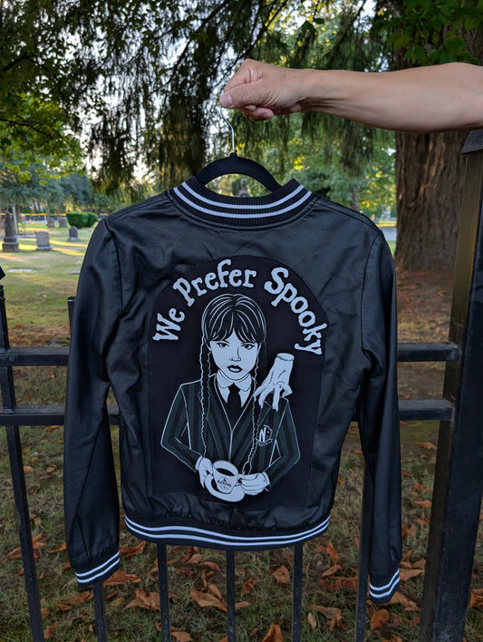 Womens Wednesday"We prefer Spooky" faux leather jacket- womens Small