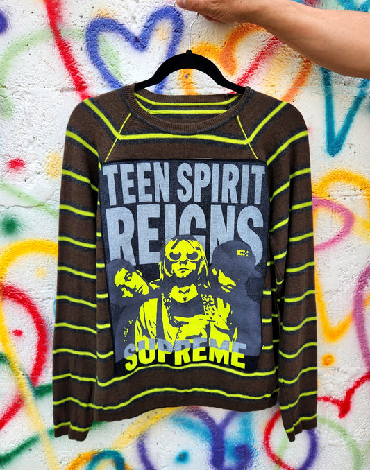 Gender neutrel reworked Nirvana sweater- mens Med/ womens L