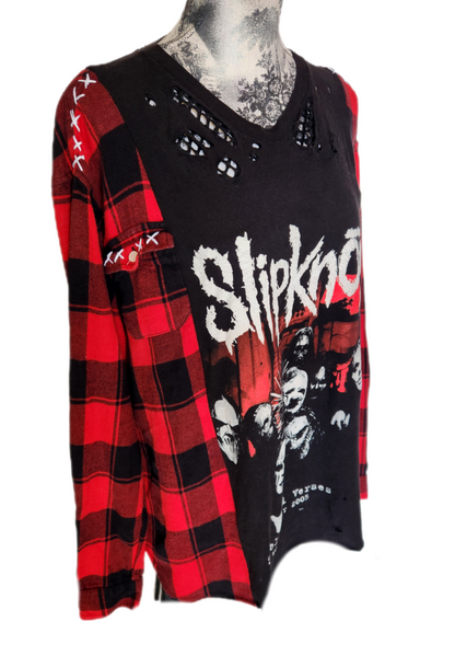 Upcycled SLIPKNOT tee/ flannel shirt hybrid