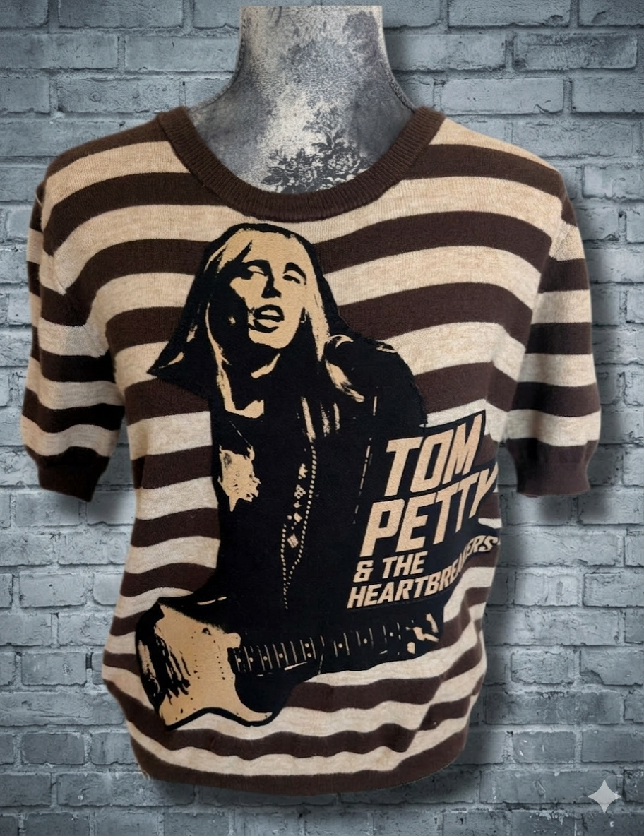 Tom Petty striped short sleeved sweater- size Large