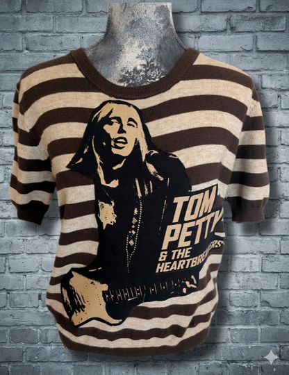 Tom Petty striped short sleeved sweater- size Large