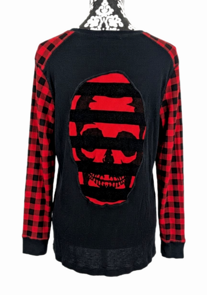 Womens upcycled Metallica thermal top with Skull back- size XL