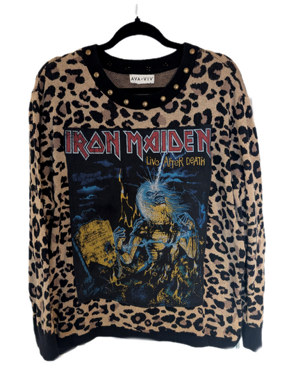 Womens reworked leopard sweater with Iron Maiden - size womens XXL