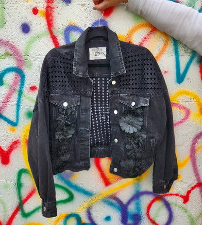 Womens Fleetwood Mac Lace denim jacket- size L- XL