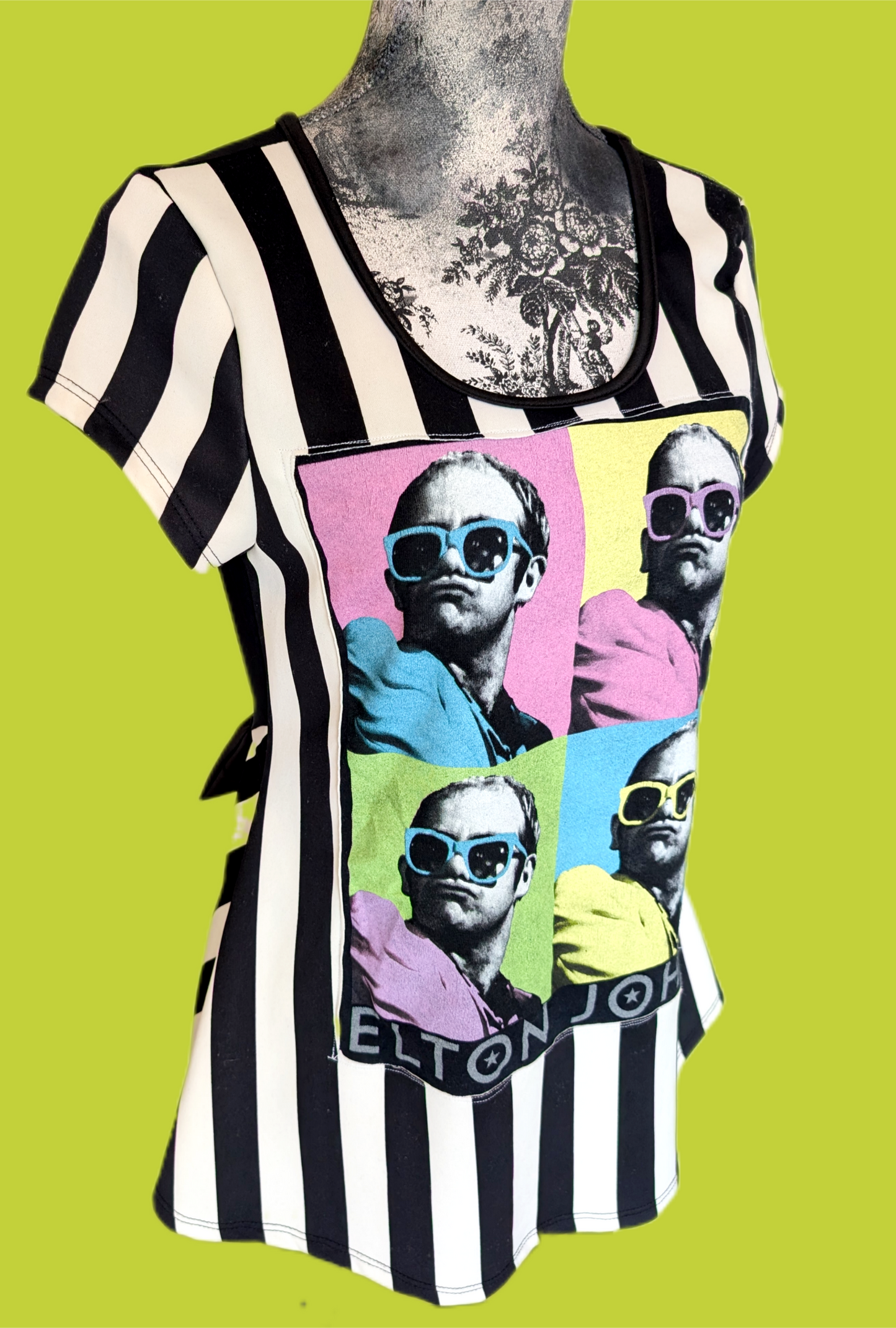Womens Elton John Peplum top- size Large