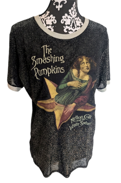 Womens Sparkling metallic silver Smashing Pumpkins to- Large