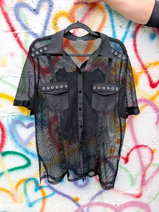 Mesh button up METALLICA top- size Large- XL fit
