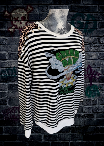 Womens striped reworked GREEN DAY Dookie sweatshirt - size L/ XL