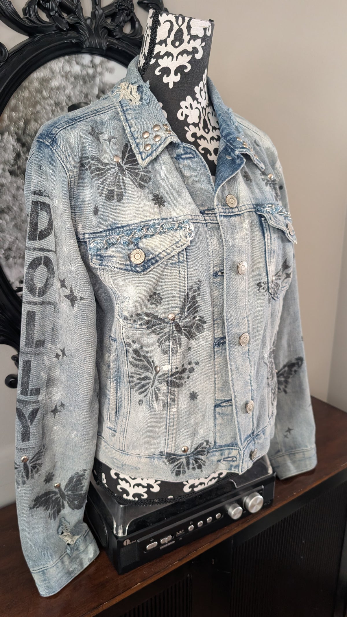 Womens Dolly Denim jacket with butterflies - size M/ L fit