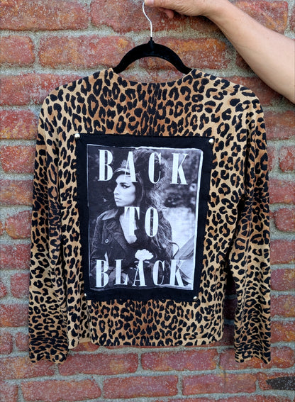 Womens Leopard Back to Black Amy Cardigan sweater- size Medium