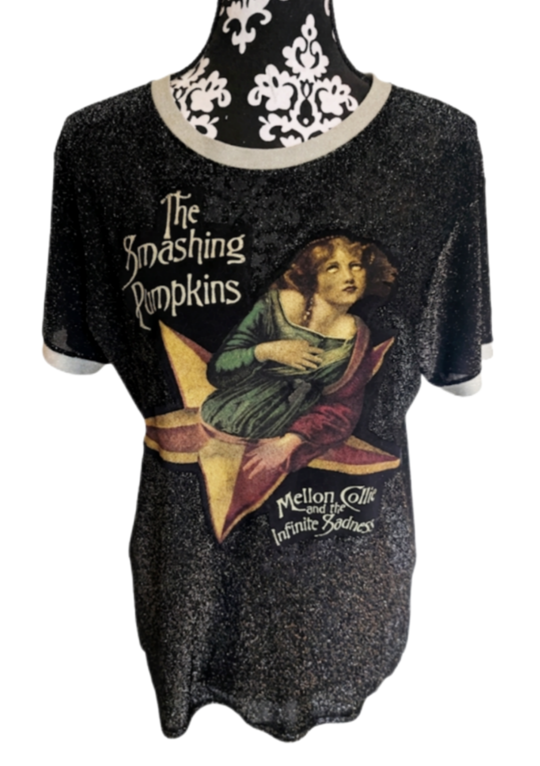 Womens Sparkling metallic silver Smashing Pumpkins to- Large