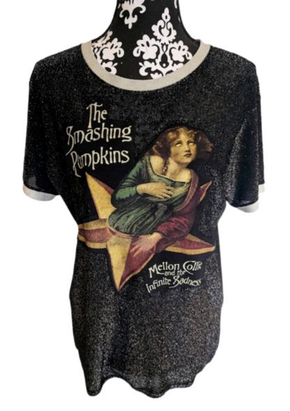Womens Sparkling metallic silver Smashing Pumpkins to- Large