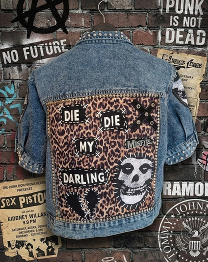 Die Die My Darling cropped Misfits punk denim jacket- womens XL