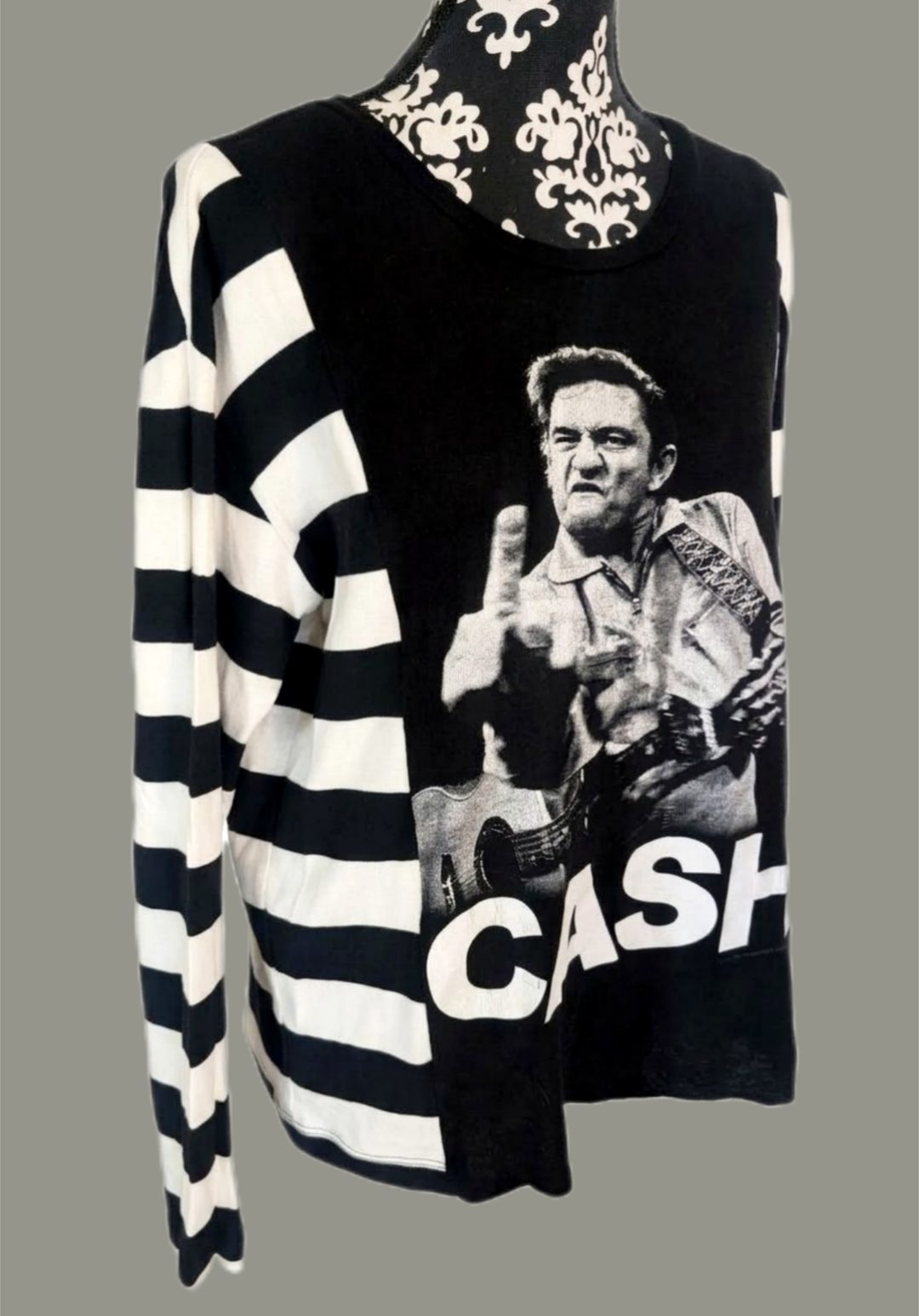 Johnny Cash with stripes shirt- size women's XL