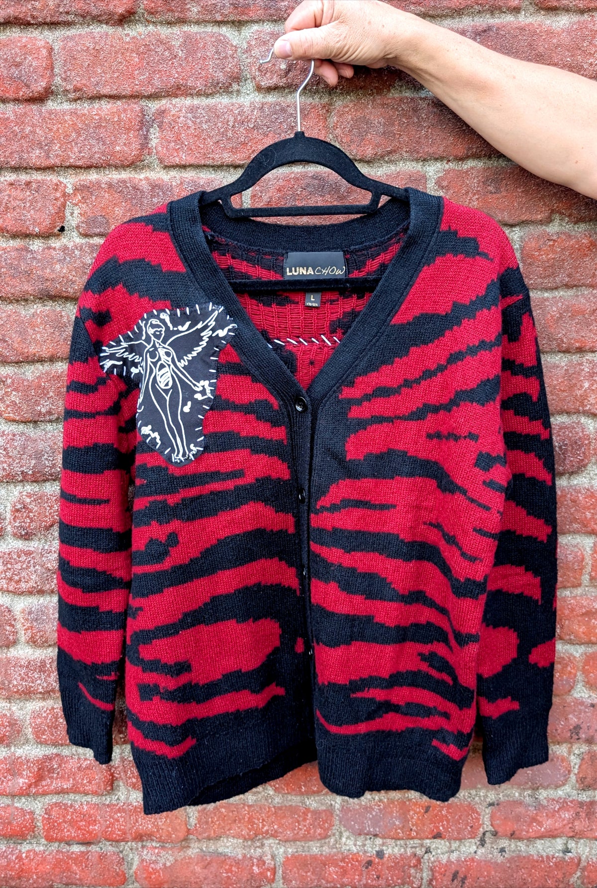 Womens Nirvana red and black zebra stripe cardigan- size Large